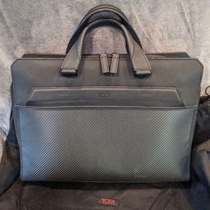 Tumi Ashton Barnet Double Zip Carbon Fiber and Black Leather Briefcae